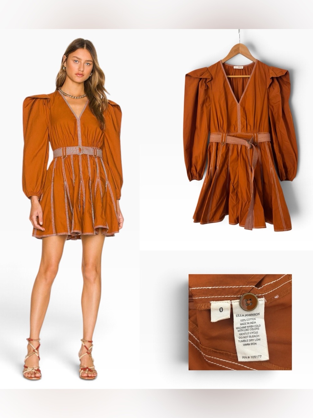 Ulla Johnson Corliss Long Sleeve Dress - Size 0